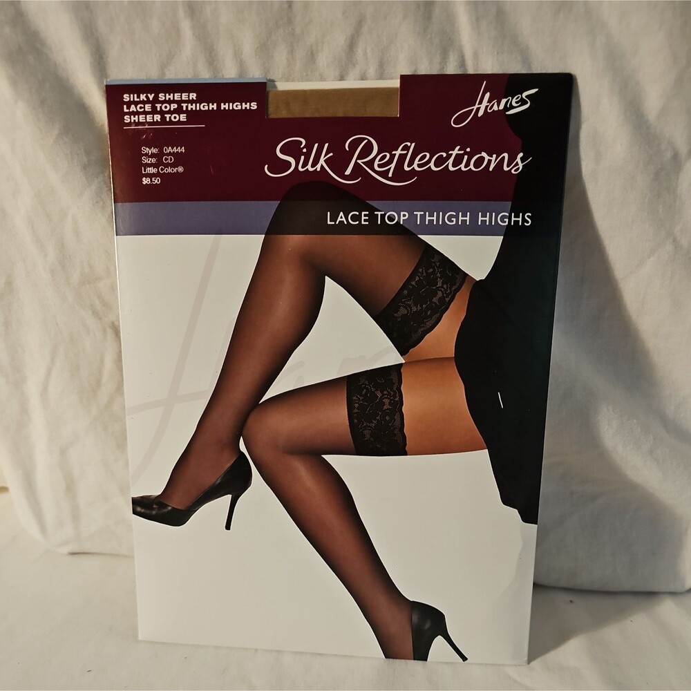 Vintage Hanes Silk Reflections Lace Top Thigh Highs Size CD Little Color